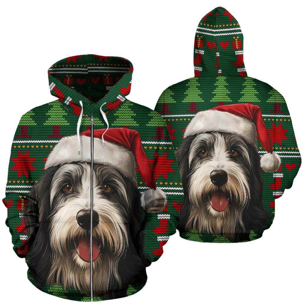 Bearded Collie All Over Print Zip-Up Hoodies - 2023 Christmas / Holiday Collection