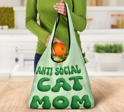 Anti Social Cat Mom Puffy Inflated Design 3 Pack Grocery Bags - Mom and Dad Collection