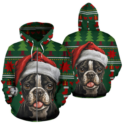 Boston Terrier All Over Print Zip-Up Hoodies - 2023 Christmas / Holiday Collection