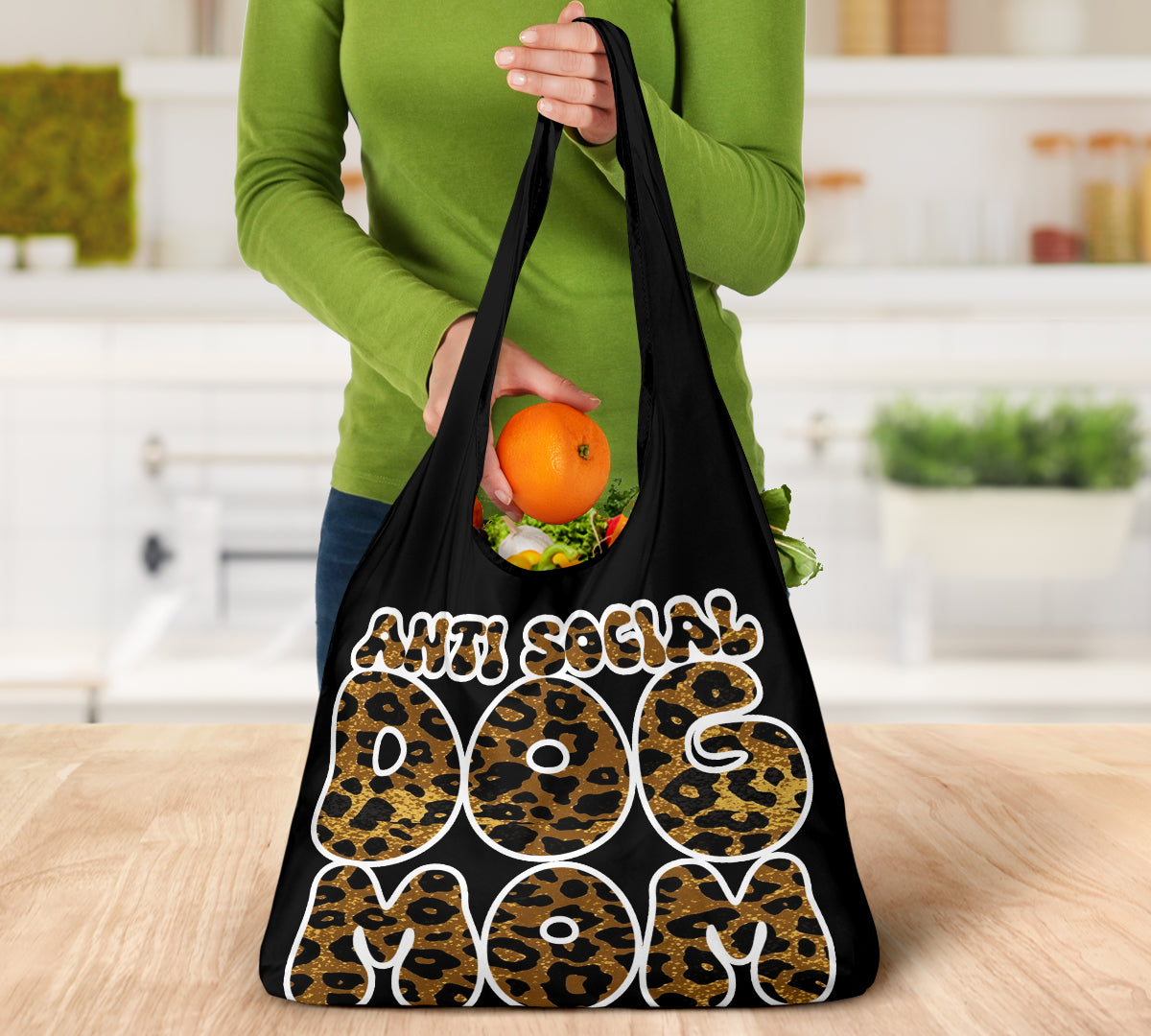 Anti Social Dog Mom Gold Leopard Design 3 Pack Grocery Bags - Mom and Dad Collection