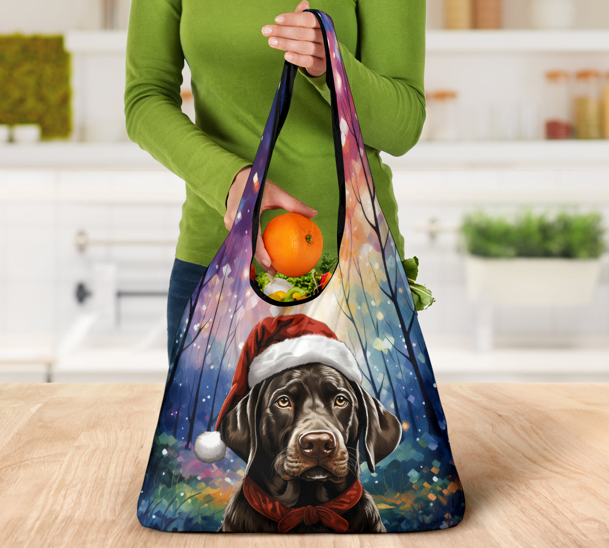 German Shorthaired Pointer Design 3 Pack Grocery Bags - 2023 Holiday - Christmas Print