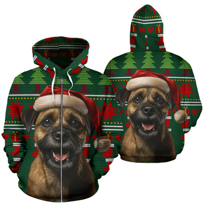 Border Terrier All Over Print Zip-Up Hoodies - 2023 Christmas / Holiday Collection