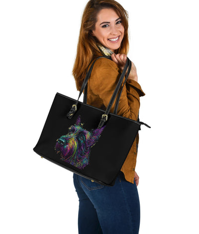 Scottish Terrier Design Large Leather Tote Bag - Inspired Collection