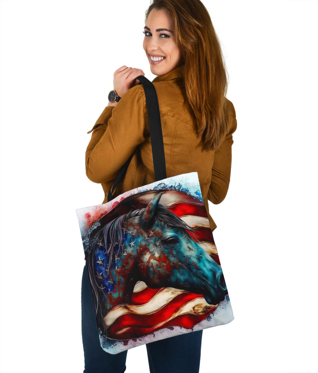 Horse Head With USA Flag Design Tote Bags - Imagination Collection