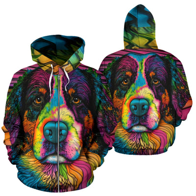 Bernese Mountain Dog Design All Over Print Colorful Background Zip-Up Hoodies - Inspired Collection
