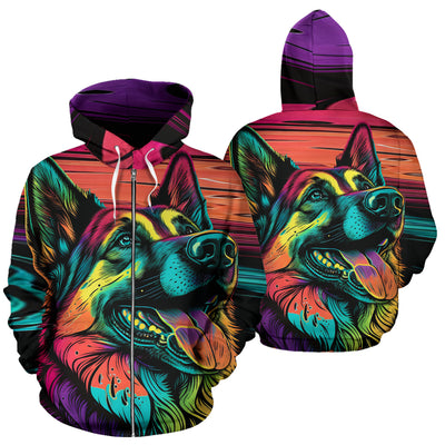 German Shepherd Design All Over Print Colorful Background Zip-Up Hoodies - Inspired Collection