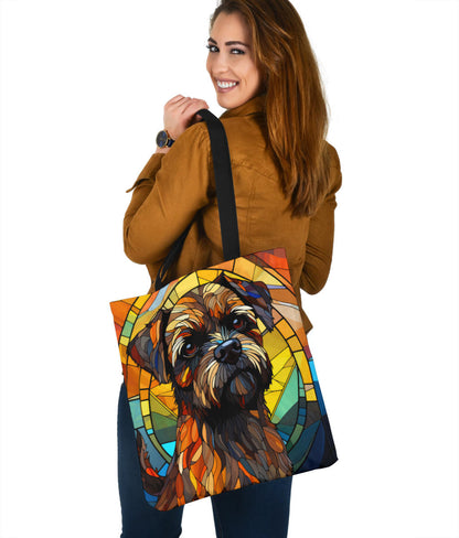 Border Terrier Stained Glass Design Tote Bags