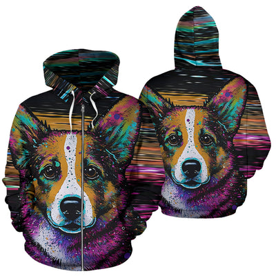 Corgi Design All Over Print Colorful Background Zip-Up Hoodies - Inspired Collection