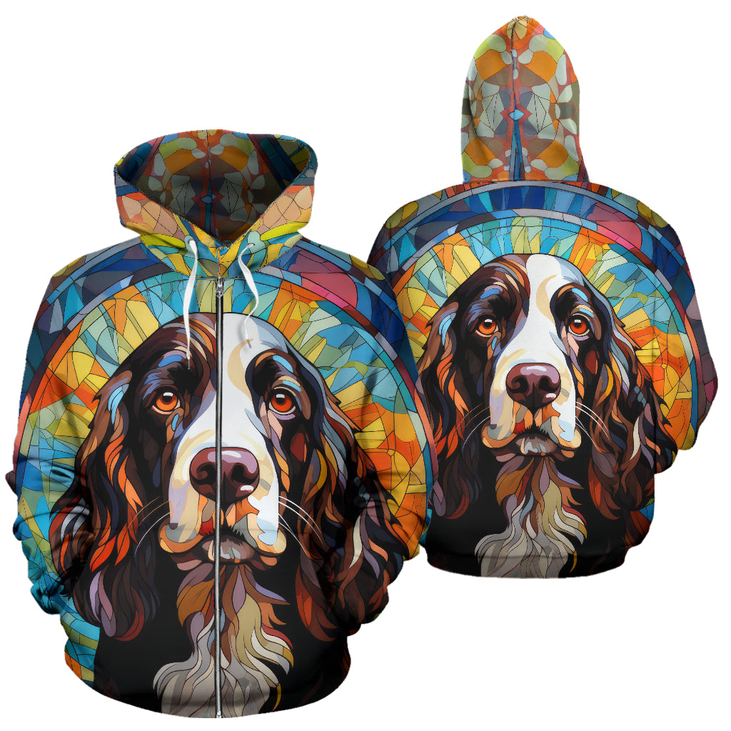 Springer Spaniel All Over Print Stained Glass Design Zip-Up Hoodies