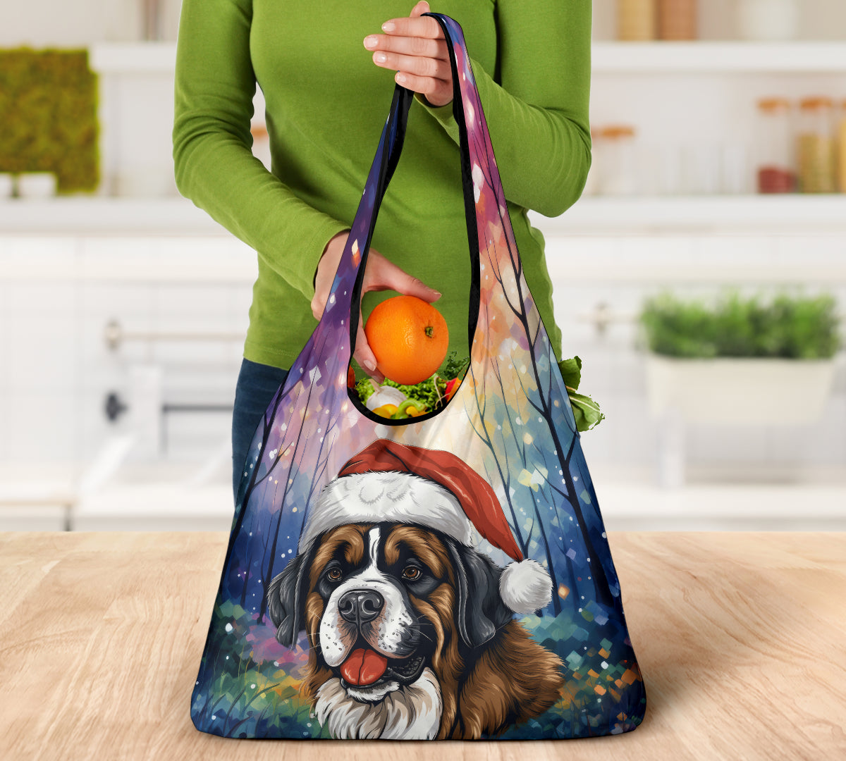 Saint Bernard Design 3 Pack Grocery Bags - 2023 Holiday - Christmas Print
