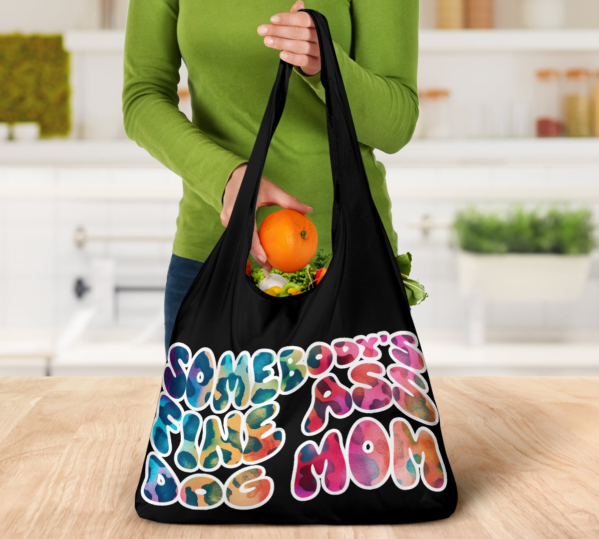 Somebody's Fine Ass Dog Mom Tie Dye Leopard Print Design 3 Pack Grocery Bags - Mom and Dad Collection
