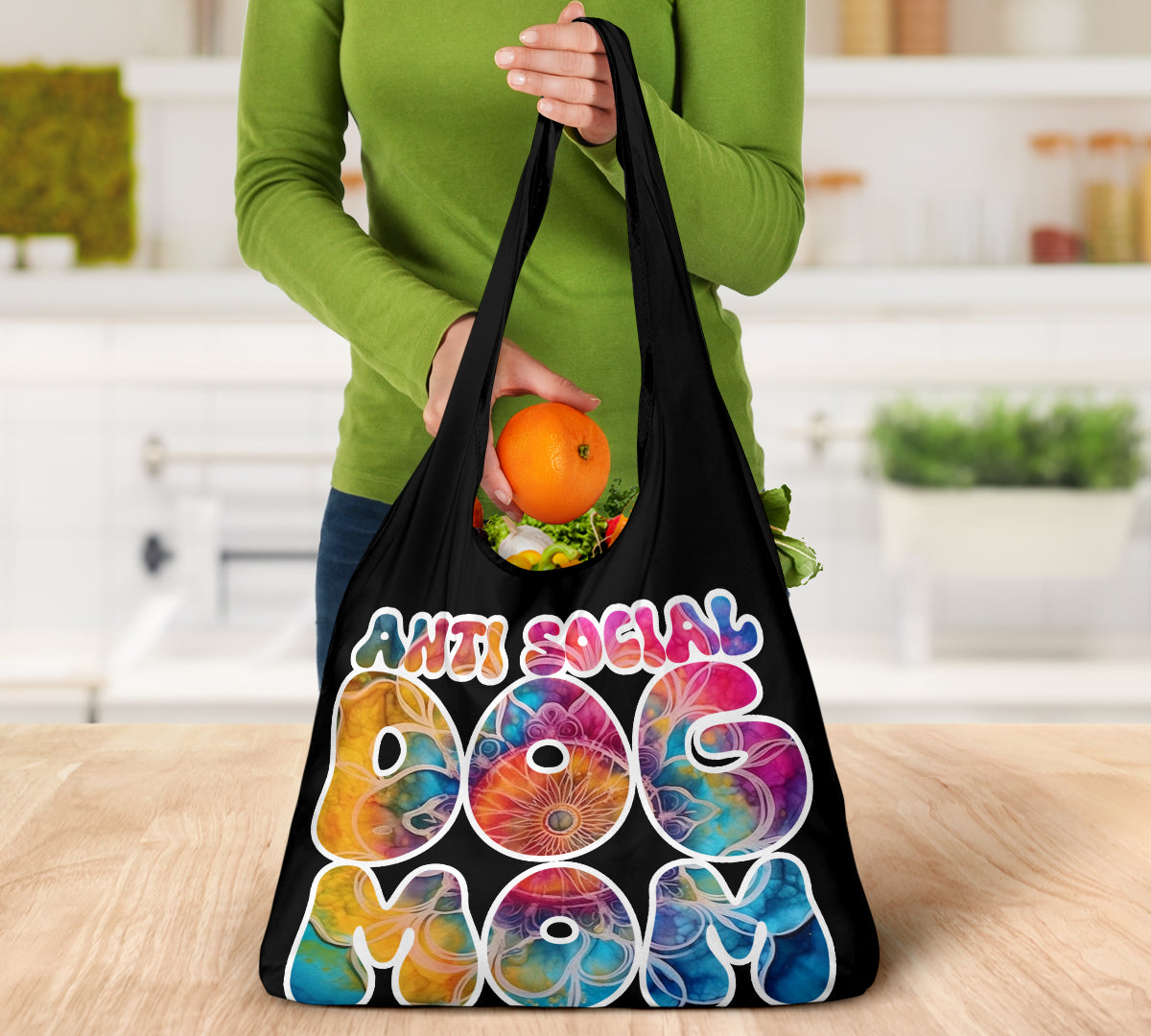 Anti Social Dog Mom Mandala Design 3 Pack Grocery Bags - Mom and Dad Collection