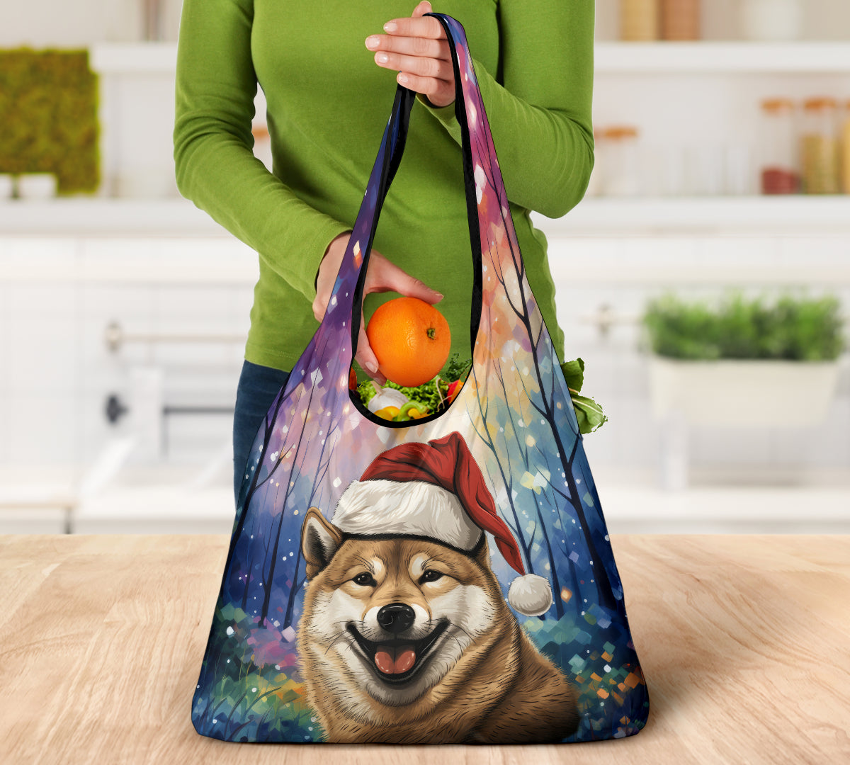 Shiba Inu Design 3 Pack Grocery Bags - 2023 Holiday - Christmas Print