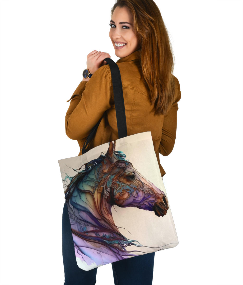 Alcohol Ink Painted Horse Design Tote Bags - Imagination Collection