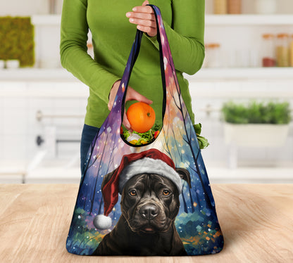 Staffordshire Bull Terrier Design 3 Pack Grocery Bags - 2023 Holiday - Christmas Print