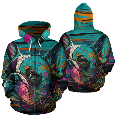 French Bulldog Design All Over Print Colorful Background Zip-Up Hoodies - Inspired Collection