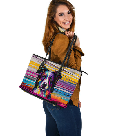 Border Collie Design Large Leather Tote Bag - Inspired Collection