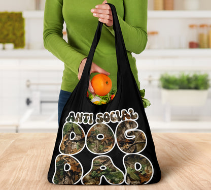 Anti Social Dog Dad Mossy Oak Design 3 Pack Grocery Bags - Mom and Dad Collection