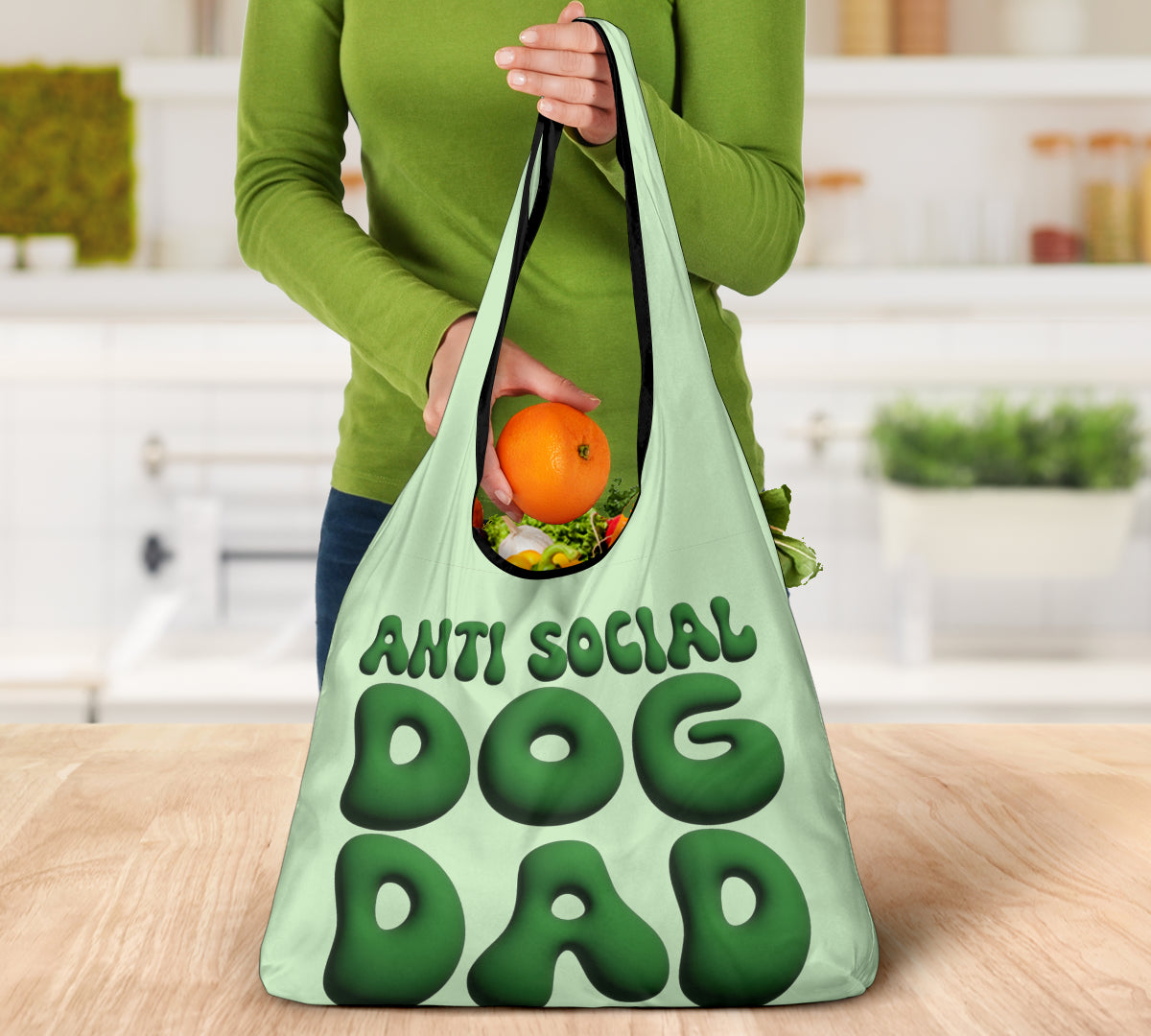 Anti Social Dog Dad Puffy Inflated Design 3 Pack Grocery Bags - Mom and Dad Collection