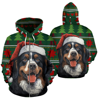 Bernese Mountain Dog All Over Print Zip-Up Hoodies - 2023 Christmas / Holiday Collection
