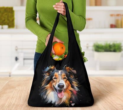 Rough Collie Watercolor Design 3 Pack Grocery Bags