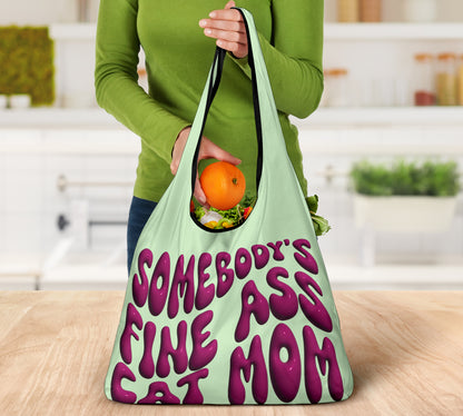 Somebody's Fine Ass Cat Mom Puff Inflated Design 3 Pack Grocery Bags - Mom and Dad Collection