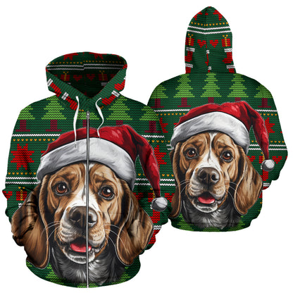 Beagle All Over Print Zip-Up Hoodies - 2023 Christmas / Holiday Collection