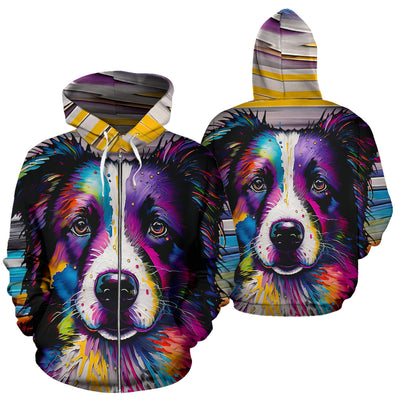 Border Collie Design All Over Print Colorful Background Zip-Up Hoodies - Inspired Collection