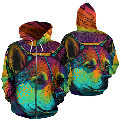 Shiba Inu Design All Over Print Colorful Background Zip-Up Hoodies - Inspired Collection