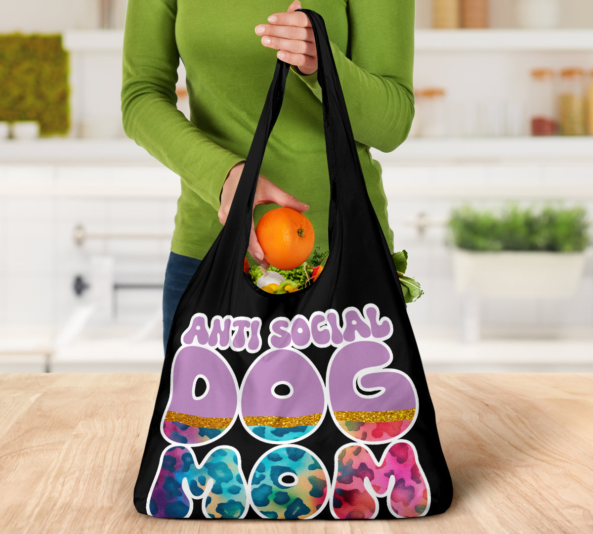 Anti Social Dog Mom Tie Dye Flannel Design 3 Pack Grocery Bags - Mom and Dad Collection