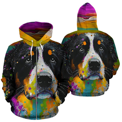 Bernese Mountain Dog Design All Over Print Colorful Background Zip-Up Hoodies - Inspired Collection