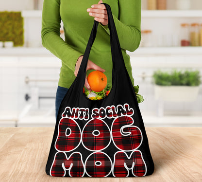 Anti Social Dog Mom Flannel Design 3 Pack Grocery Bags - Mom and Dad Collection