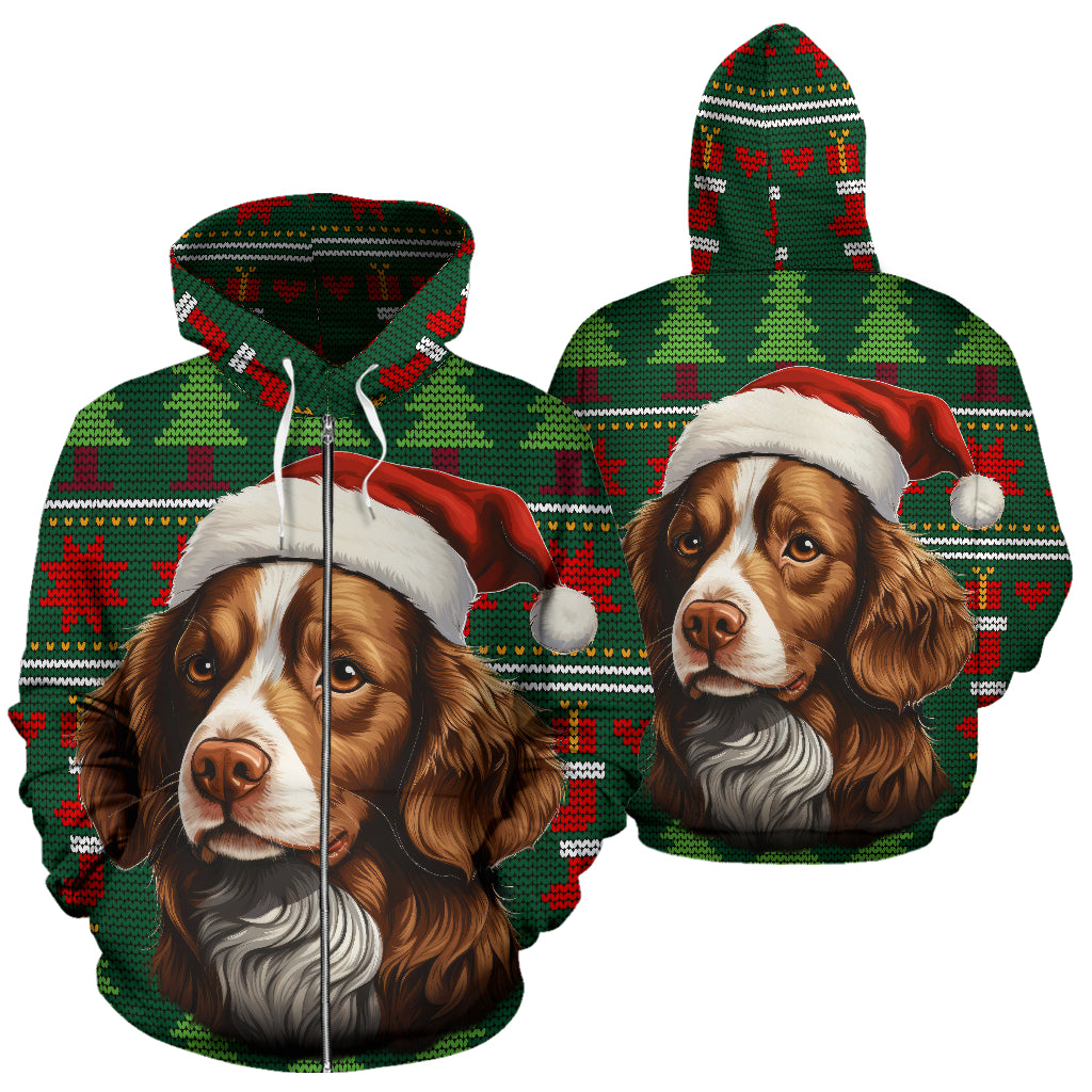 Brittany Spaniel All Over Print Zip-Up Hoodies - 2023 Christmas / Holiday Collection
