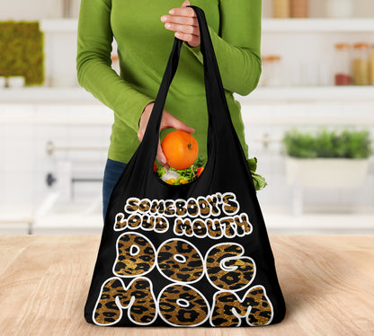 Somebody's Loud Mouth Dog Mom Gold Leopard Print Design 3 Pack Grocery Bags - Mom and Dad Collection