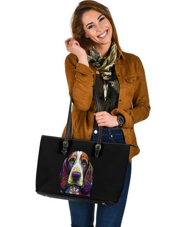 Basset Hound Design Large Leather Tote Bag - Inspired Collection
