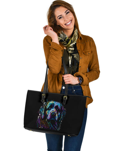 Newfoundland Dog (Newfie) Design Large Leather Tote Bag - Inspired Collection