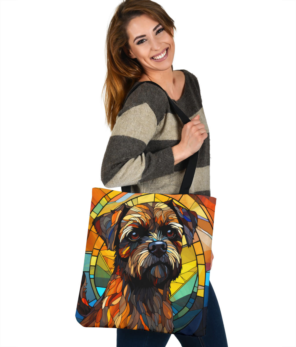 Border Terrier Stained Glass Design Tote Bags