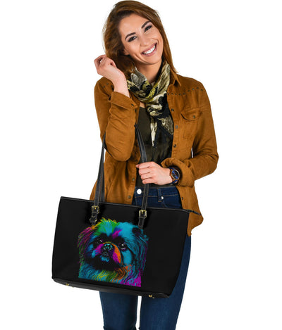 Pekingese Design Large Leather Tote Bag - Inspired Collection