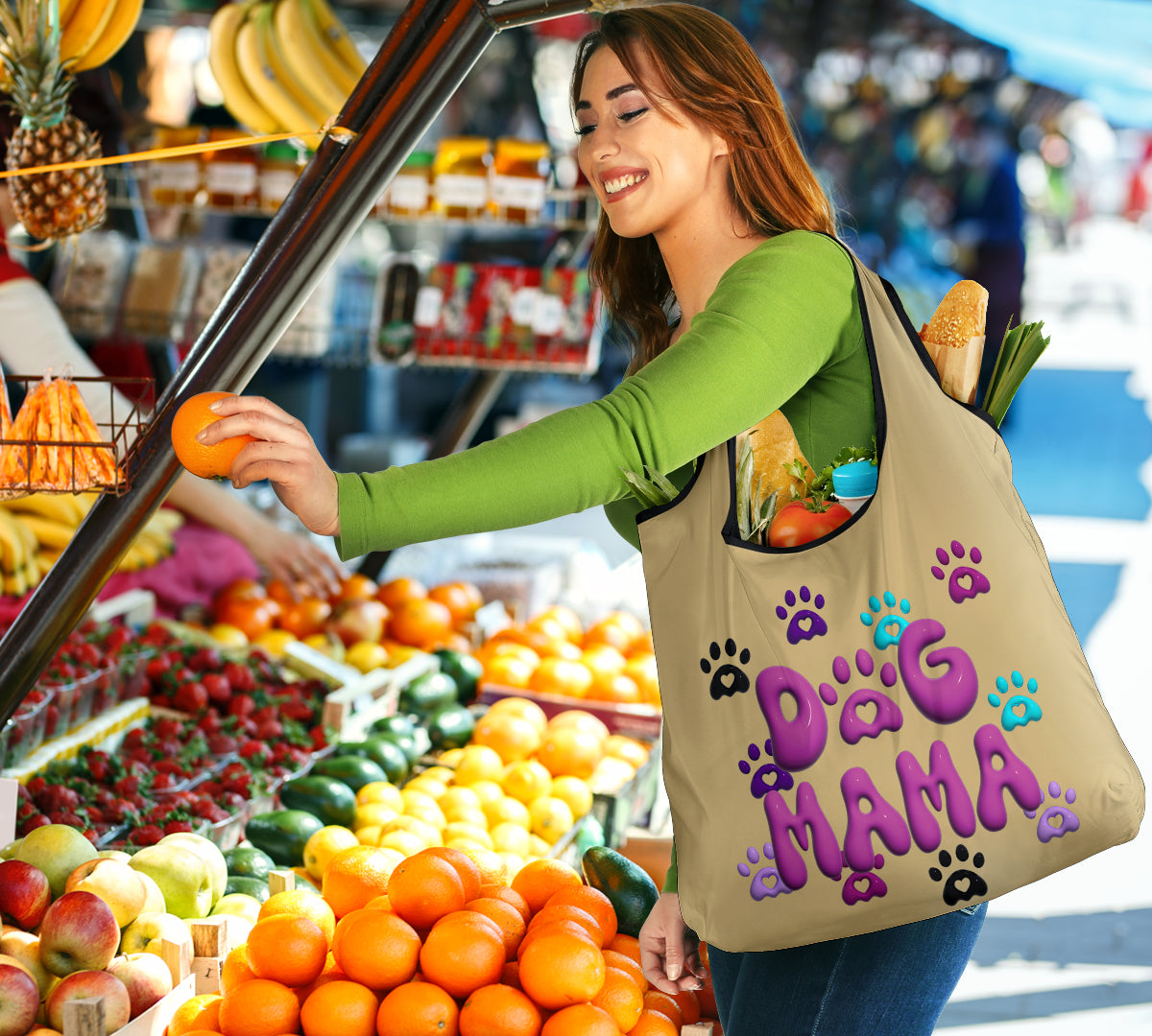 Dog Mama Puffy Inflated Design 3 Pack Grocery Bags - Mom and Dad Collection