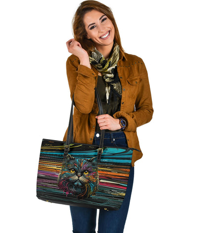 Cat Design Large Leather Tote Bag - Inspired Collection