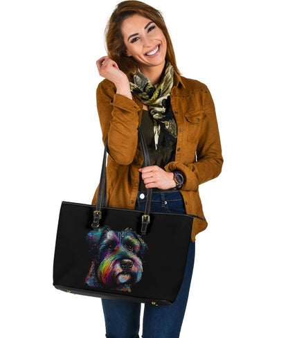 Schnauzer Design Large Leather Tote Bag - Inspired Collection