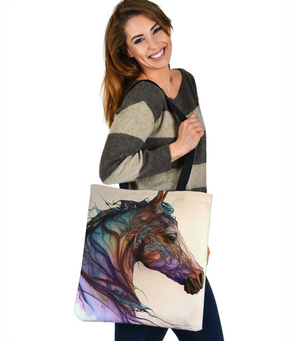 Alcohol Ink Painted Horse Design Tote Bags - Imagination Collection