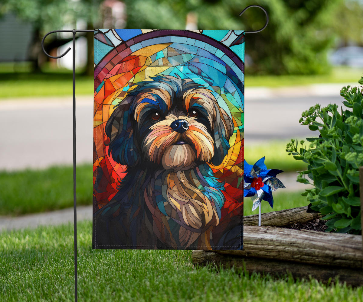 Shih Tzu Stained Glass Design Garden and House Flags