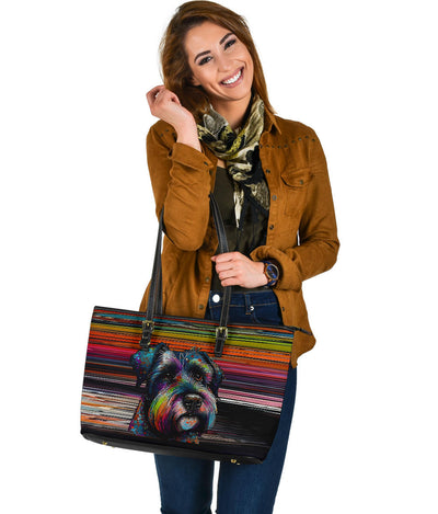 Schnauzer Design Large Leather Tote Bag - Inspired Collection
