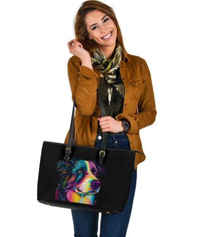Border Collie Design Large Leather Tote Bag - Inspired Collection