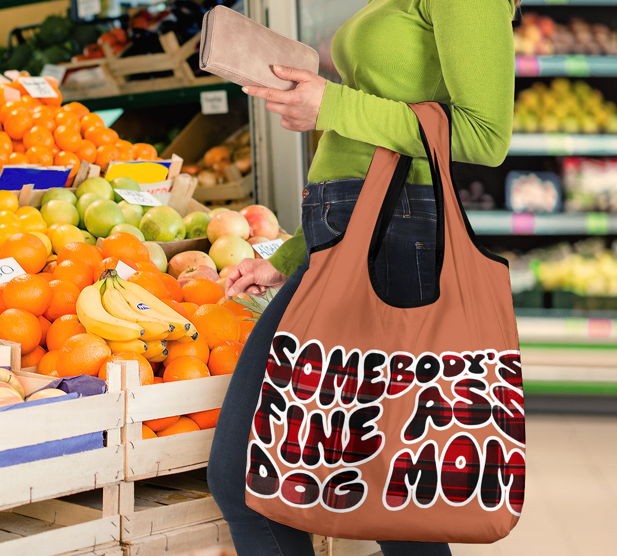 Somebody's Fine Ass Dog Mom Flannel Design 3 Pack Grocery Bags - Mom and Dad Collection