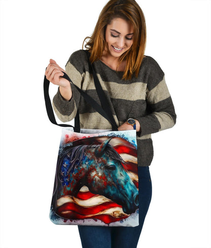 Horse Head With USA Flag Design Tote Bags - Imagination Collection
