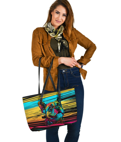 French Bulldog Design Large Leather Tote Bag - Inspired Collection