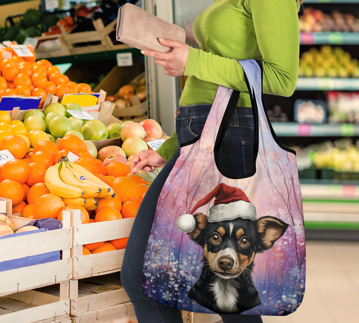 Rat Terrier Design 3 Pack Grocery Bags - 2023 Holiday - Christmas Print
