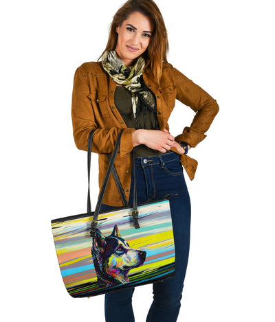 Husky Design Large Leather Tote Bag - Inspired Collection